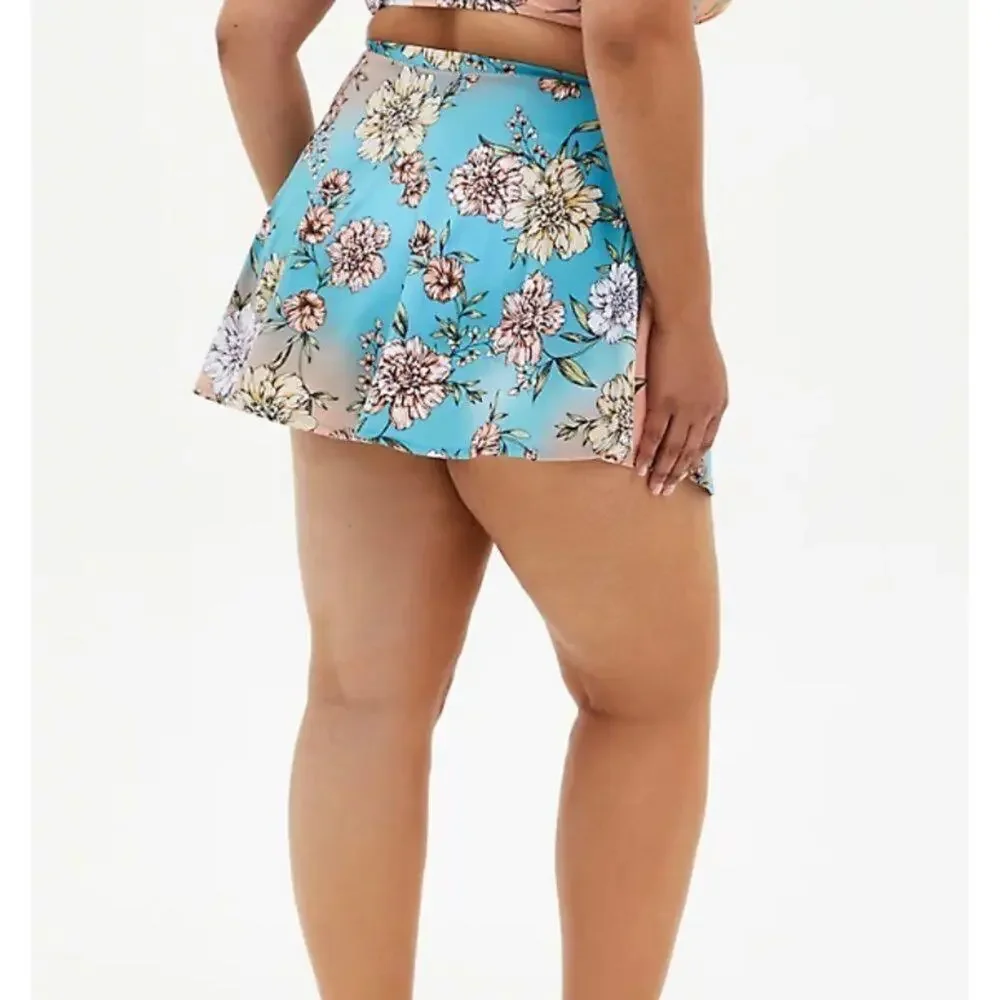 TORRID‎ PEACH FLORAL HIGH WAIST SKATER SWIM SKIRT
